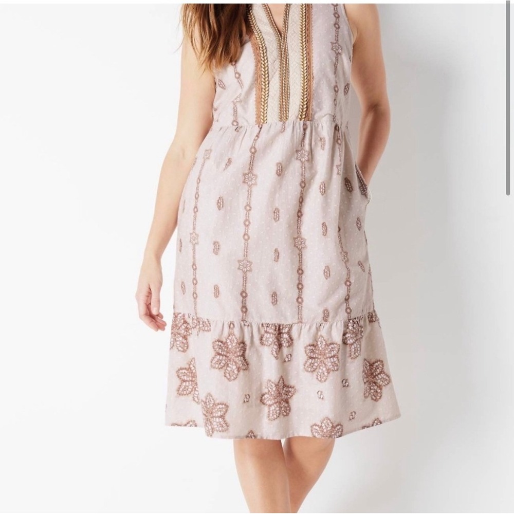 J. Jill Women Cream Clip Dot Tiered A-Line Dress‎ Sleeveless Boho 4X